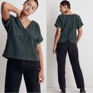 Green V-Neck Button-Back Top